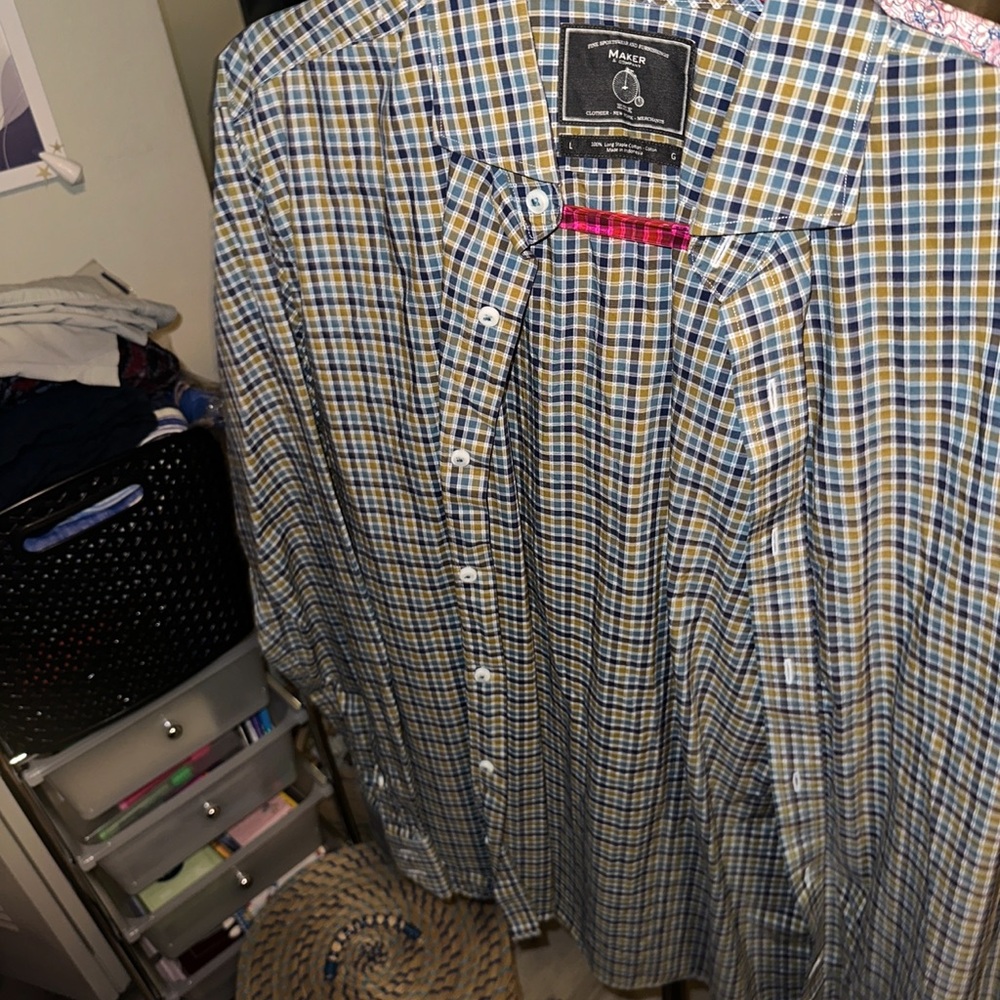 Marker Men's Blue and Yellow Checkered Shirt